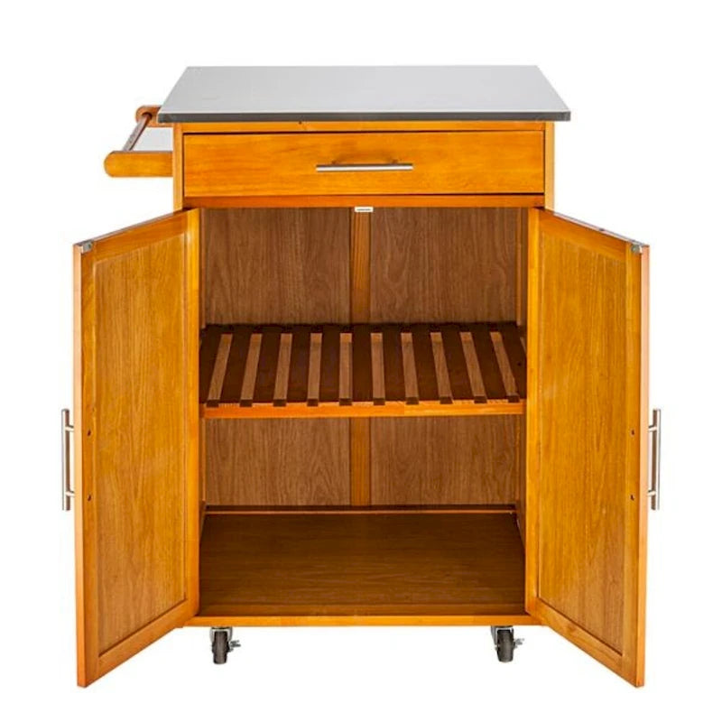 Desserte de cuisine mobile avec plateau en acier inoxydable, un tiroir et un meuble de rangement