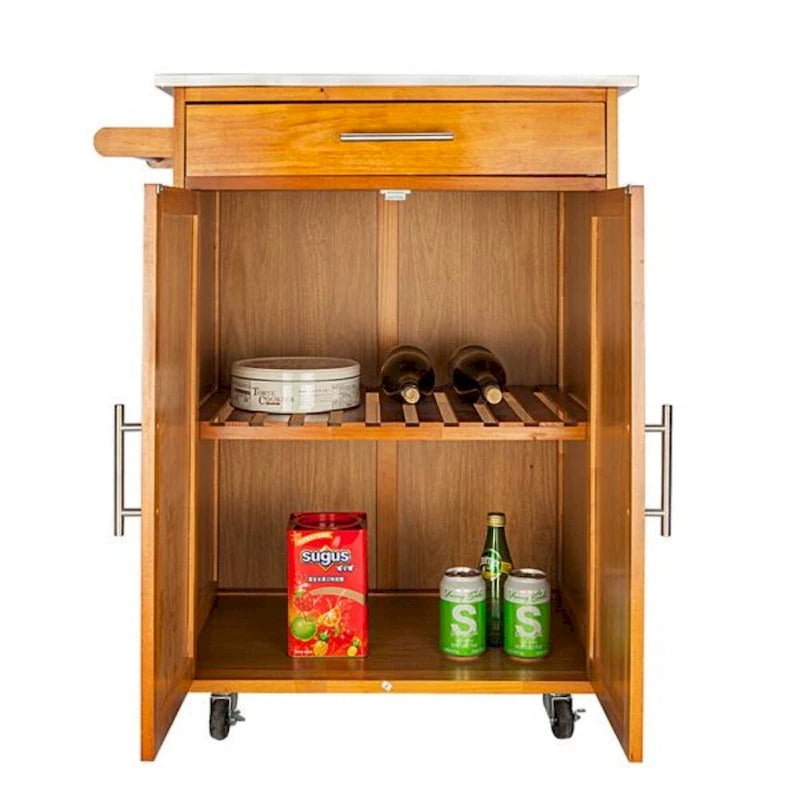 Desserte de cuisine mobile avec plateau en acier inoxydable, un tiroir et un meuble de rangement