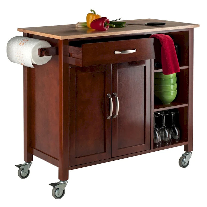Desserte de cuisine avec abattant, noyer et naturel, 42,72 x 18,9 x 35,43 pouces