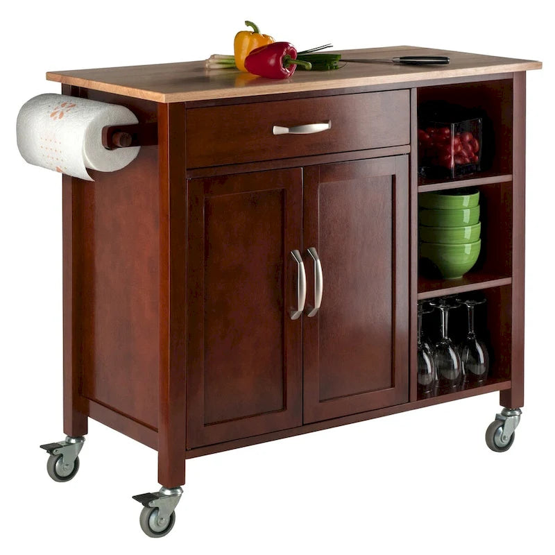 Desserte de cuisine avec abattant, noyer et naturel, 42,72 x 18,9 x 35,43 pouces