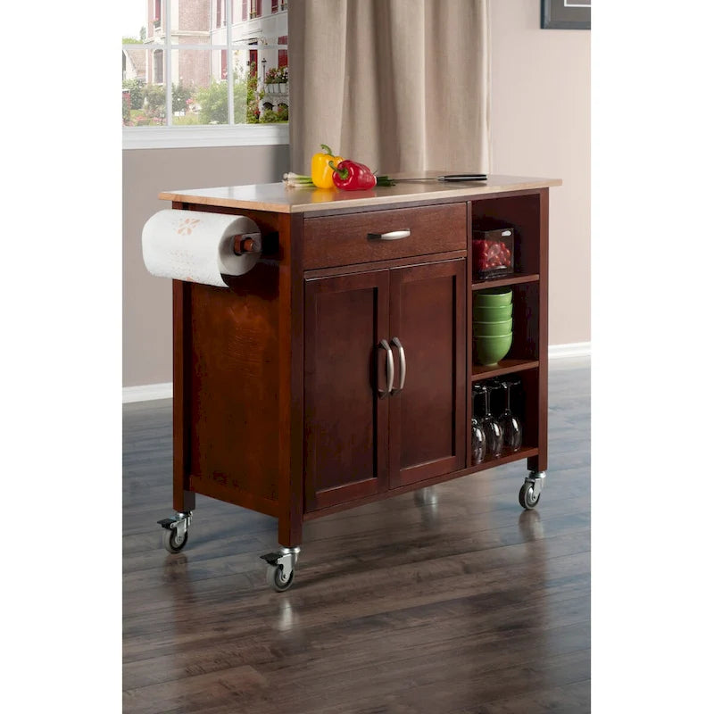 Desserte de cuisine avec abattant, noyer et naturel, 42,72 x 18,9 x 35,43 pouces