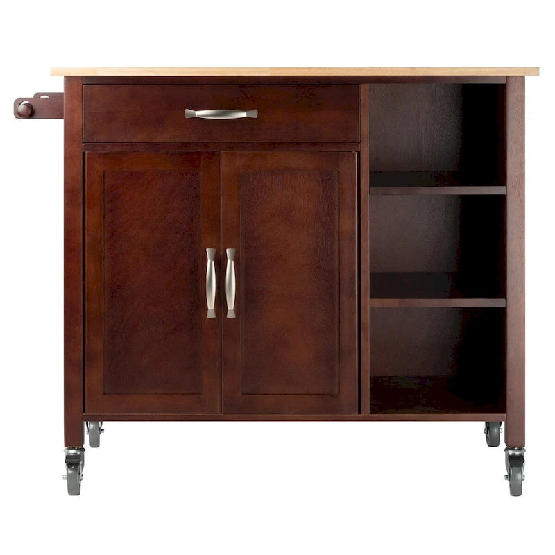 Desserte de cuisine avec abattant, noyer et naturel, 42,72 x 18,9 x 35,43 pouces