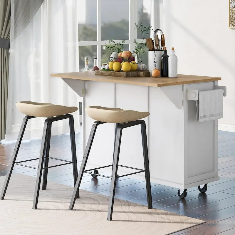 Îlot de Cuisine Roulant avec 5 Roues, Meuble de Rangement et 3 Tiroirs