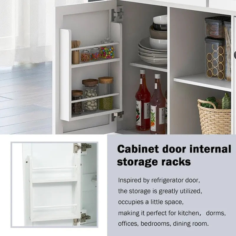 Îlot de Cuisine Roulant avec 5 Roues, Meuble de Rangement et 3 Tiroirs