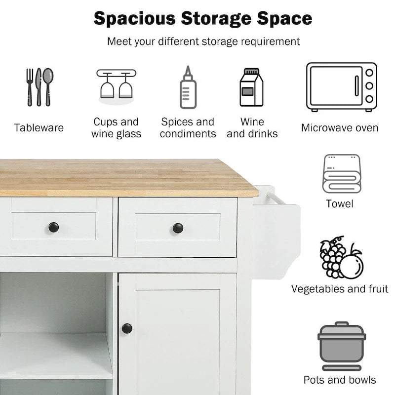 Îlot de Cuisine Roulant avec 5 Roues, Meuble de Rangement et 3 Tiroirs