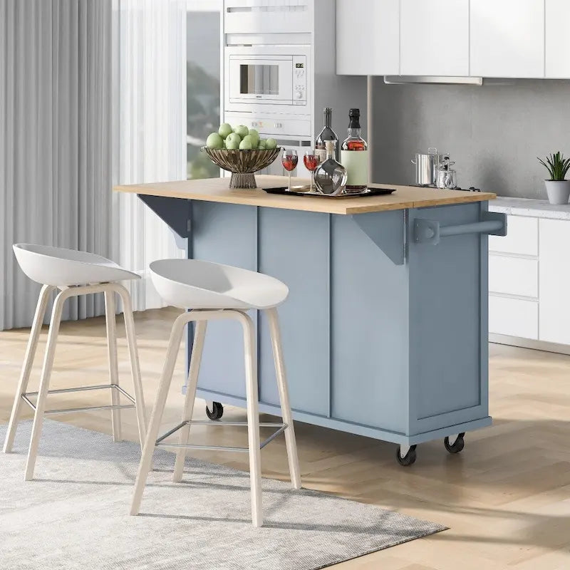 Îlot de Cuisine Roulant avec 5 Roues, Meuble de Rangement et 3 Tiroirs