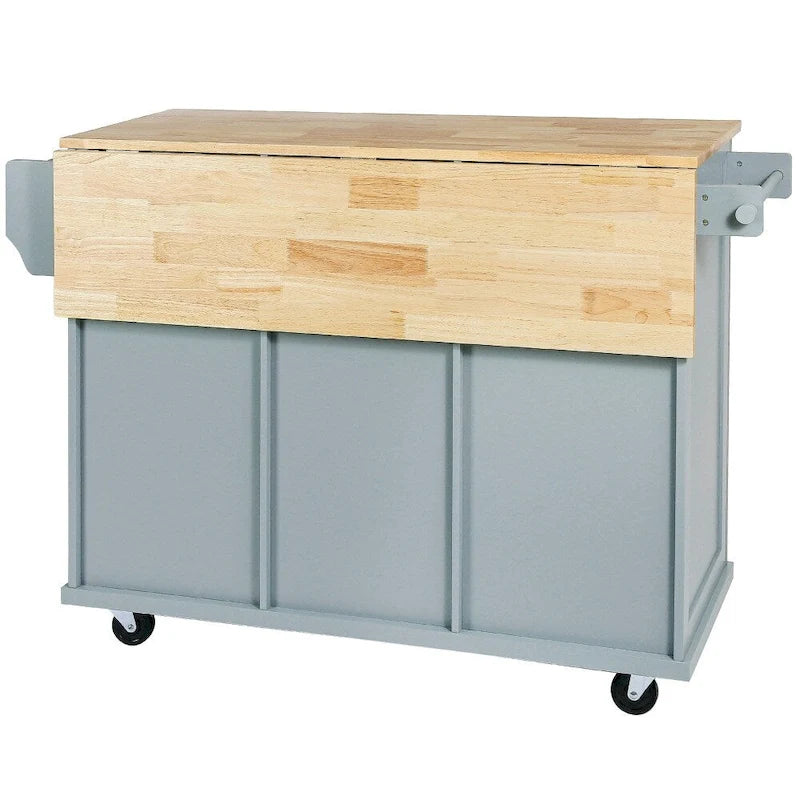 Îlot de Cuisine Roulant avec 5 Roues, Meuble de Rangement et 3 Tiroirs