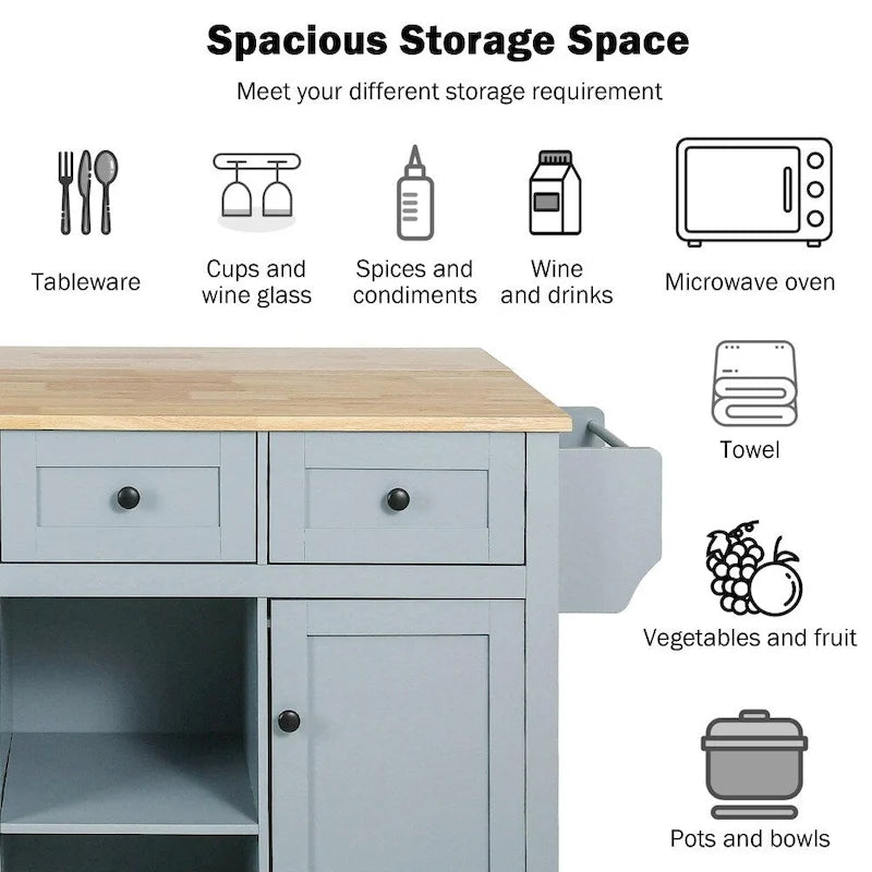 Îlot de Cuisine Roulant avec 5 Roues, Meuble de Rangement et 3 Tiroirs