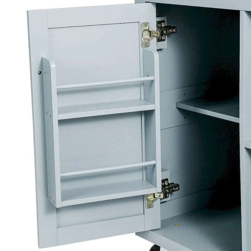 Îlot de Cuisine Roulant avec 5 Roues, Meuble de Rangement et 3 Tiroirs