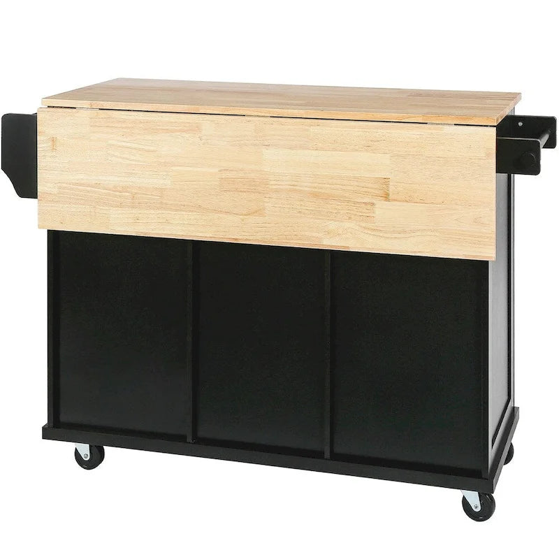 Îlot de Cuisine Roulant avec 5 Roues, Meuble de Rangement et 3 Tiroirs