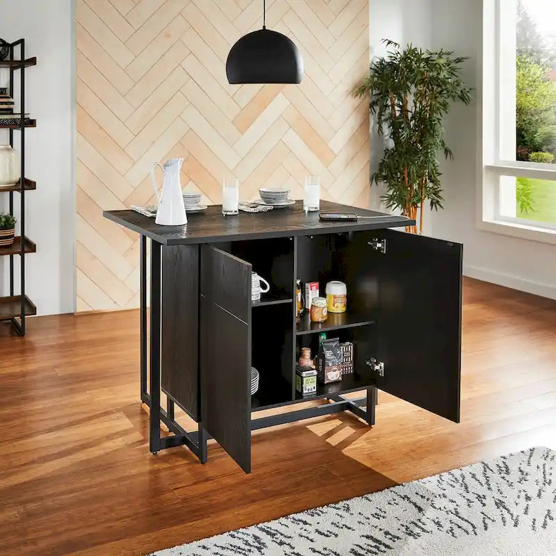 Îlot de cuisine noir à 2 portes avec prises de courant et ports USB