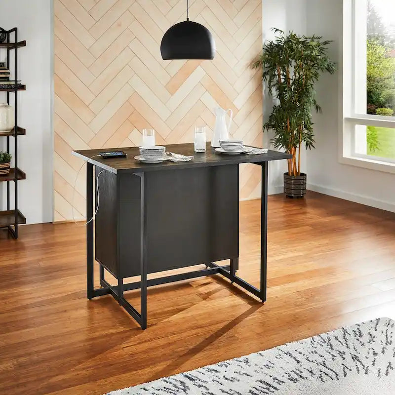 Îlot de cuisine noir à 2 portes avec prises de courant et ports USB