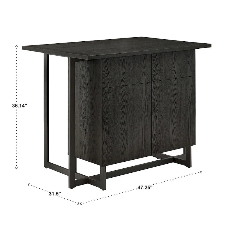 Îlot de cuisine noir à 2 portes avec prises de courant et ports USB
