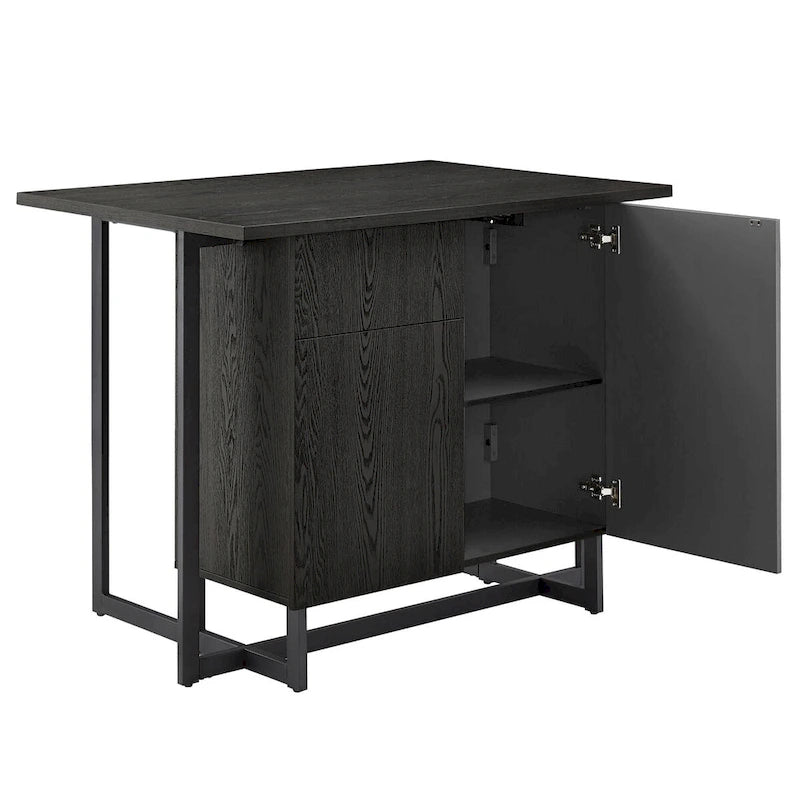Îlot de cuisine noir à 2 portes avec prises de courant et ports USB