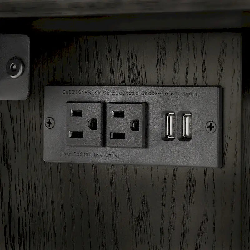 Îlot de cuisine noir à 2 portes avec prises de courant et ports USB