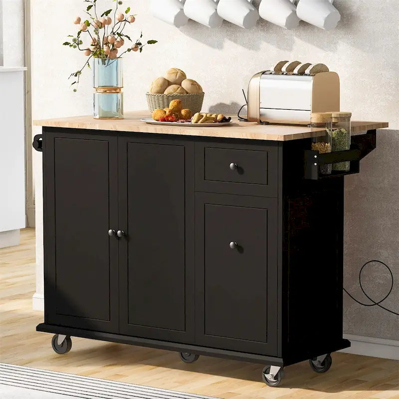 Dessert roulante de cuisine de 137 cm avec abattant en bois