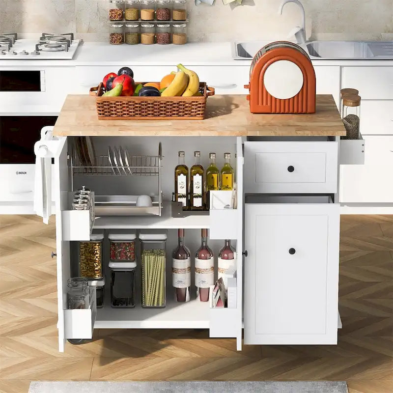 Dessert roulante de cuisine de 137 cm avec abattant en bois