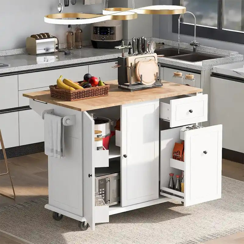 Dessert roulante de cuisine de 137 cm avec abattant en bois