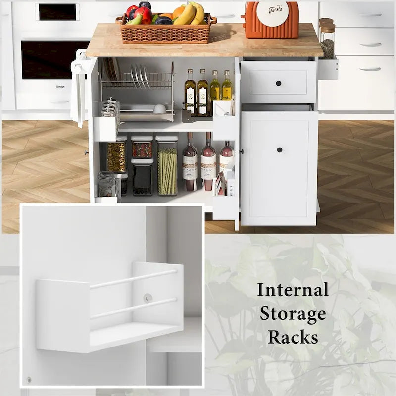 Dessert roulante de cuisine de 137 cm avec abattant en bois