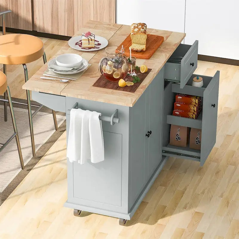 Dessert roulante de cuisine de 137 cm avec abattant en bois