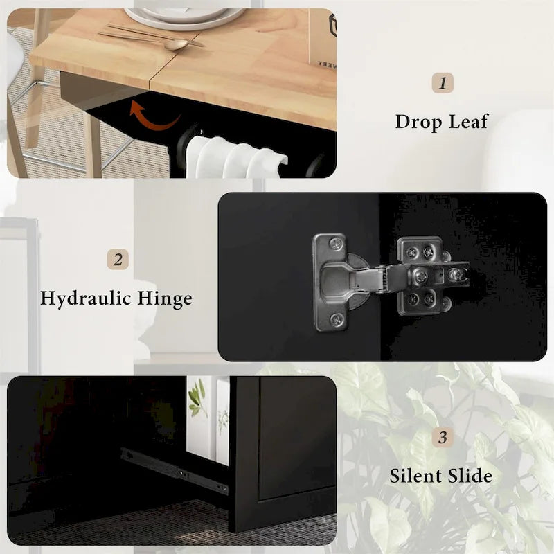 Dessert roulante de cuisine de 137 cm avec abattant en bois