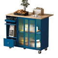 Desserte îlot de cuisine avec abattant, lumières LED, roues verrouillables et pieds en bois