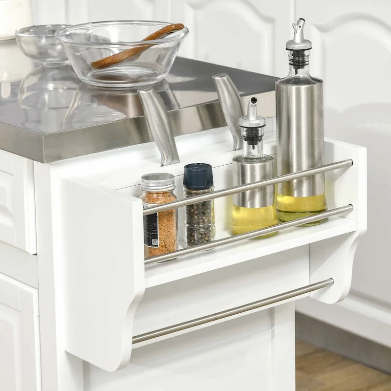 Dessertes de cuisine roulantes avec rangement, plateau en acier inoxydable, étagère à épices