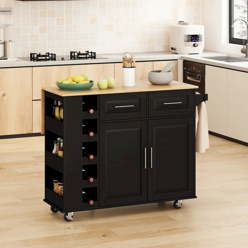 Desserte de cuisine avec porte-épices, porte-serviettes et porte-bouteilles