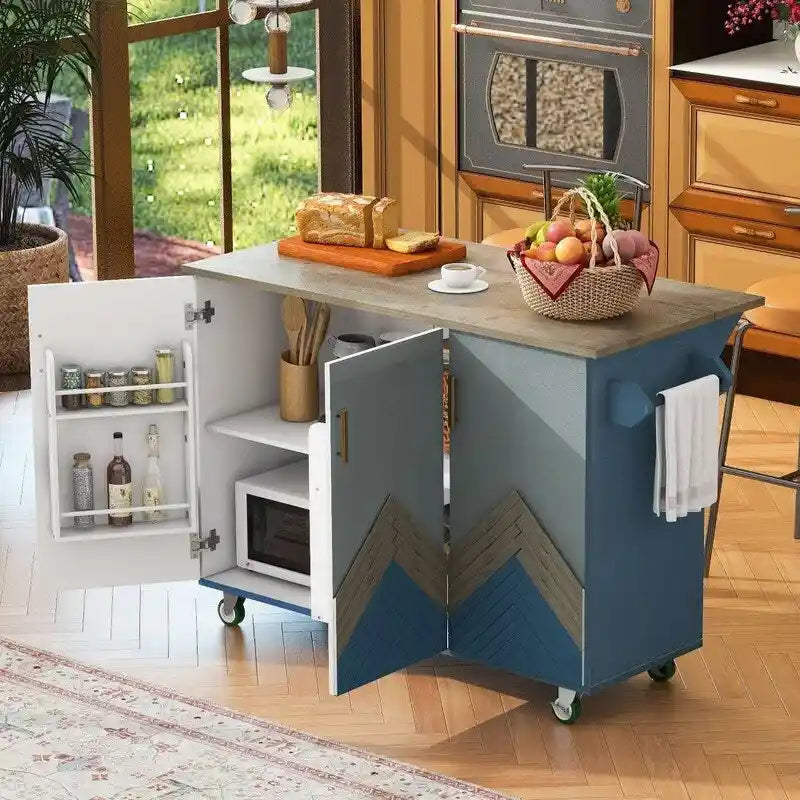Dessert de cuisine roulant avec abattant et étagère de rangement intérieure