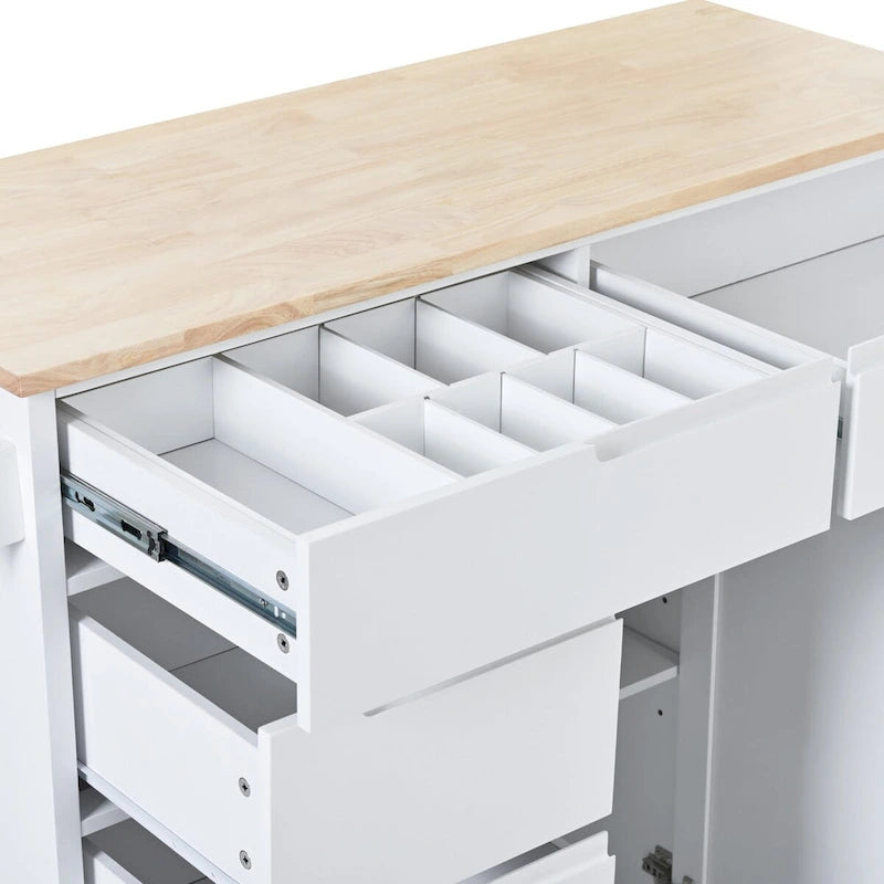 Desserte de cuisine à roulettes avec abattant, meuble de rangement, organisateur de vaisselle et 8 tiroirs