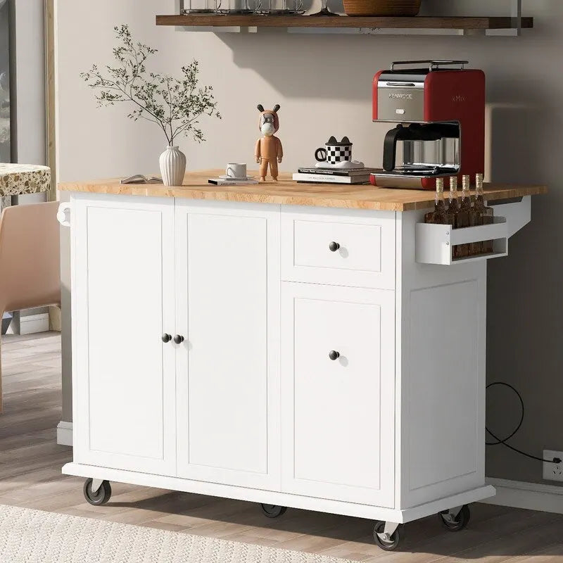 Îlot de cuisine avec chariot de cuisine roulant à abattant et étagère de rangement interne