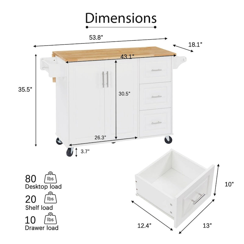 Dessertes de cuisine roulantes avec plan de travail à abattant et armoire de rangement