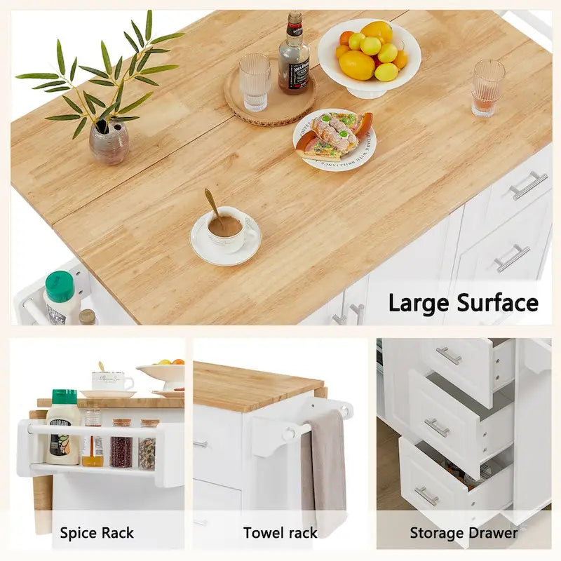 Dessertes de cuisine roulantes avec plan de travail à abattant et armoire de rangement