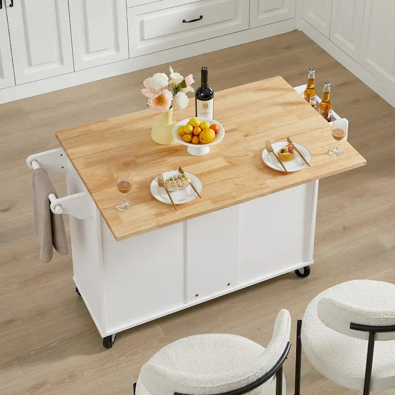 Dessertes de cuisine roulantes avec plan de travail à abattant et armoire de rangement