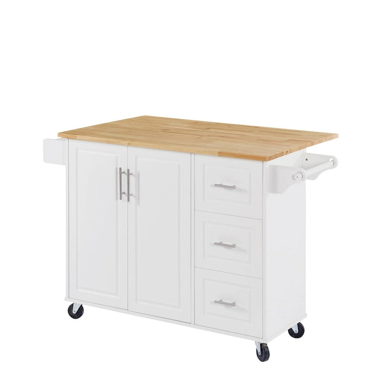 Dessertes de cuisine roulantes avec plan de travail à abattant et armoire de rangement