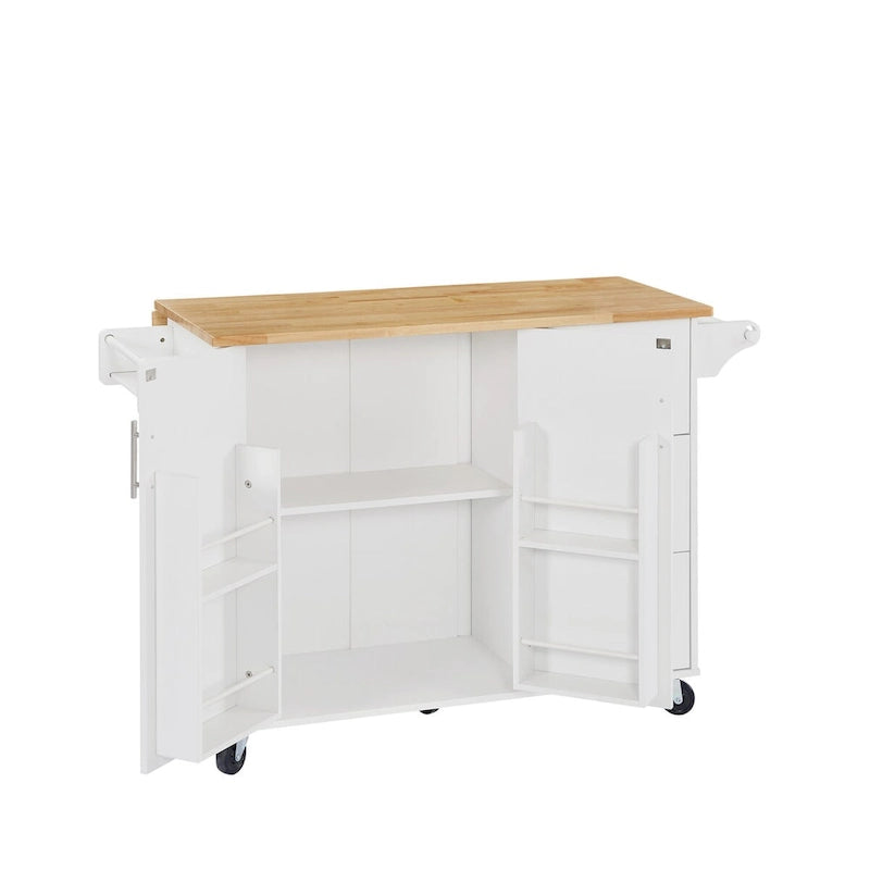 Desserte de cuisine avec plan de travail rabattable, placard de rangement et roulettes