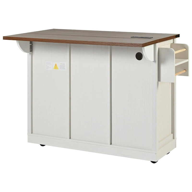 Îlot de cuisine roulant de style ferme avec portes coulissantes de grange et abattant