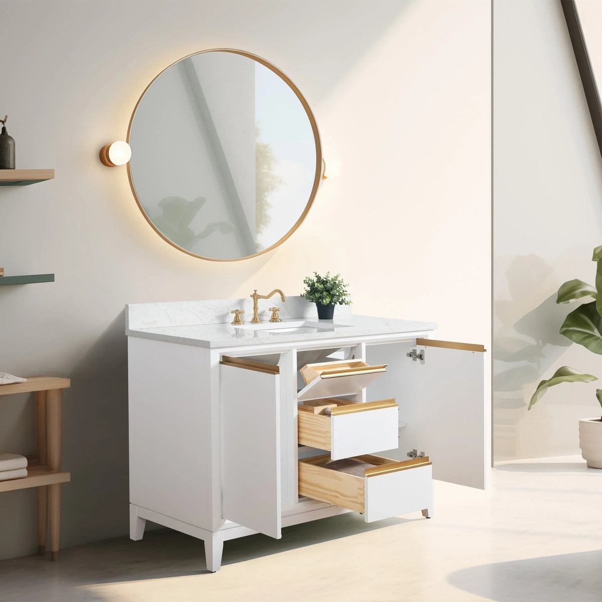 Vanity Art Bathroom Vanity with Ceramic Sink and Engineered Marble Top
