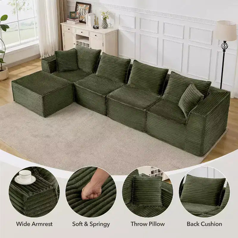 107/ 137 Modular Sectional Cloud Couch,Deep Seat Boneless Couch,Convertible Comfy Floor Sofas with Ottomans and Memory Foam