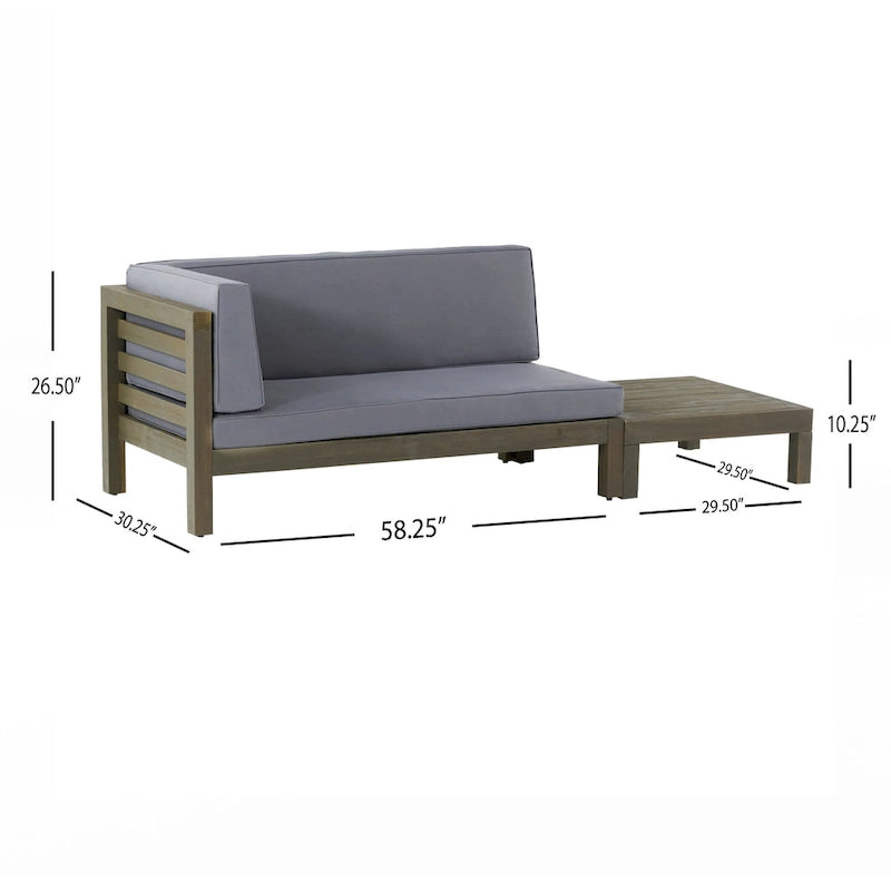 Oana Outdoor Acacia Wood Left Arm Loveseat and Coffee Table Set with Cushion by Christopher Knight Home