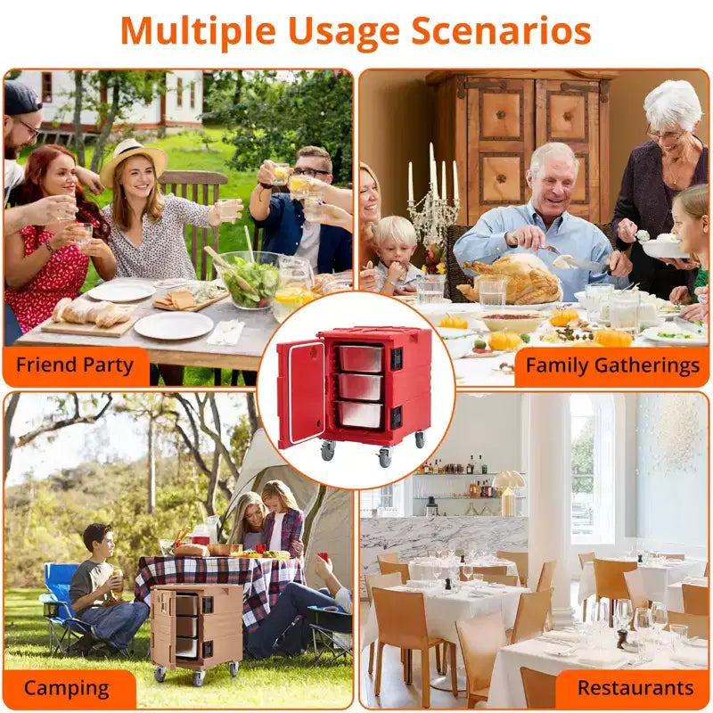 Premium Catering Food Warmer - Insulated Hot/Cold Carrier for 6 Full-Size Pans with Heavy-Duty Casters