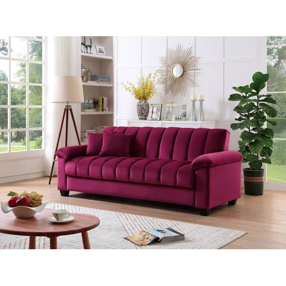 Fabric Upholstered Channel Back Living Room Convertible Sofabed