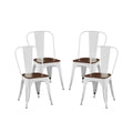 Wooden Seat Industrial Metal Stackable Dining Chair Set