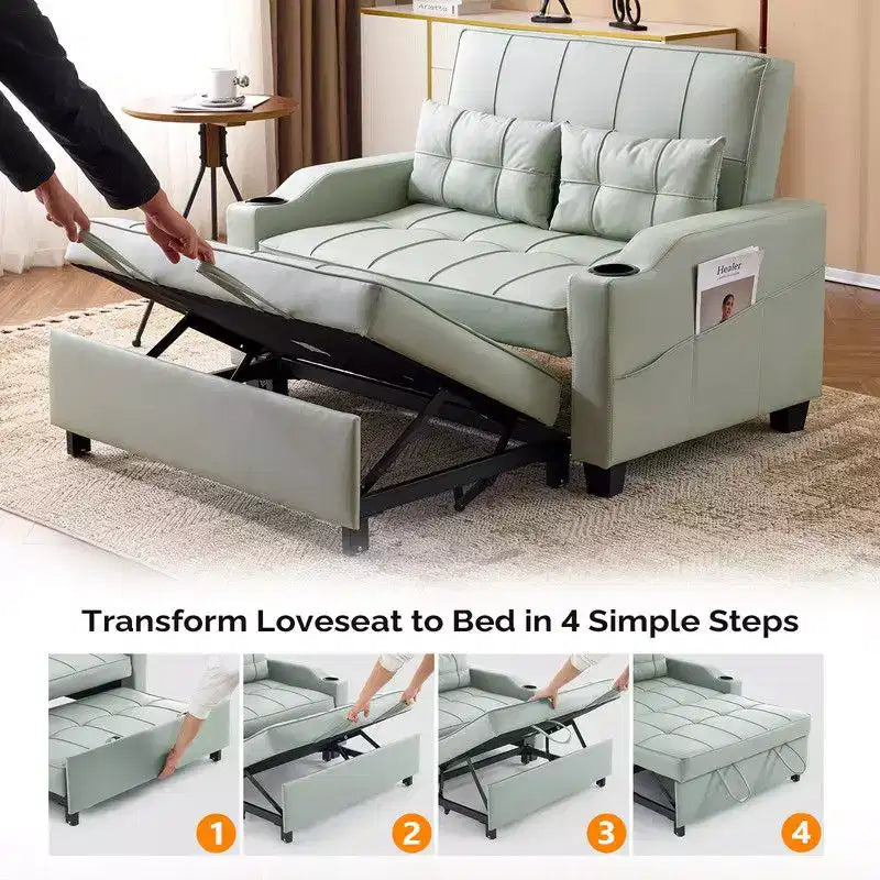 Upholstered Cats Claw Leather Convertible Reclining Sleeper Sofa Bed With Cushions For Small Spaces