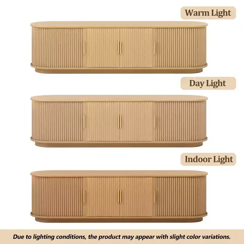 GDFStudio Roy Farmhouse Wooden TV Stand with Sliding Tambour Door and Adjustable Storage