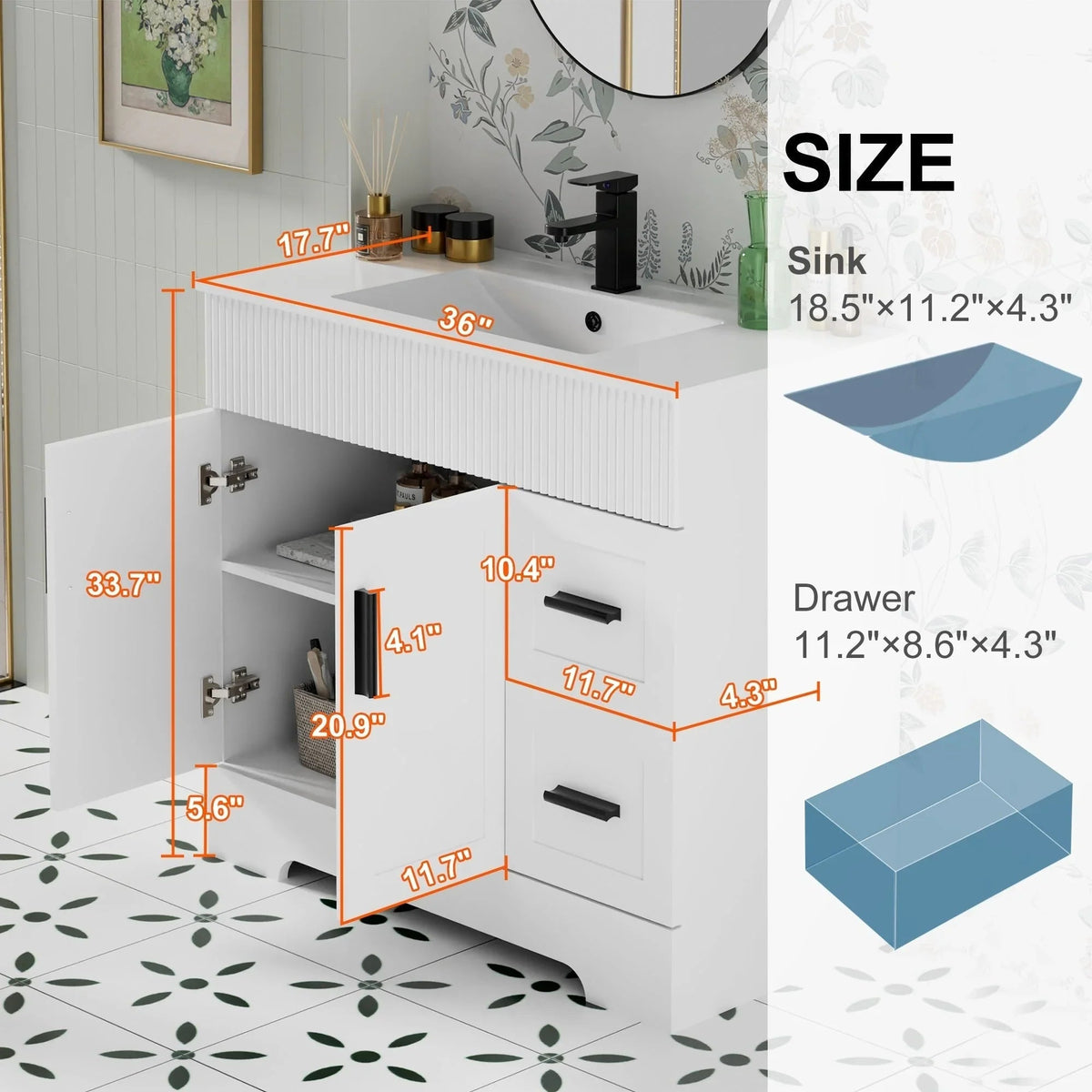 Wavy Line 30/36/48 Bathroom Vanity Set with Sink & Faucet