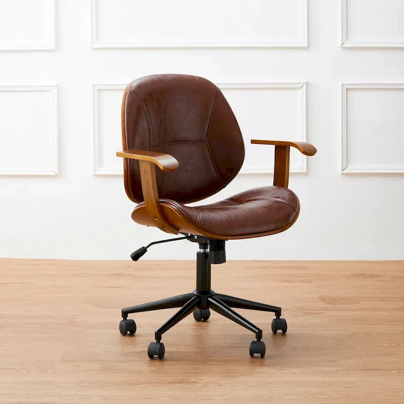 Glitzhome Leatherette Adjustable Swivel Desk Office Chair with Armrest Ergonomic Design
