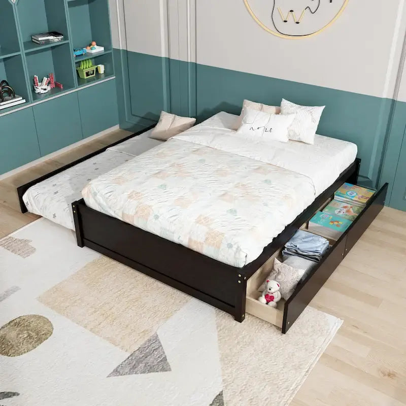 Full Bed With Twin Size Trundle And Two Drawers