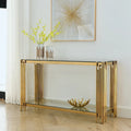 Narrow 2-tier Console Table with Gold Finished Metal Frame and Tempered Glass Top