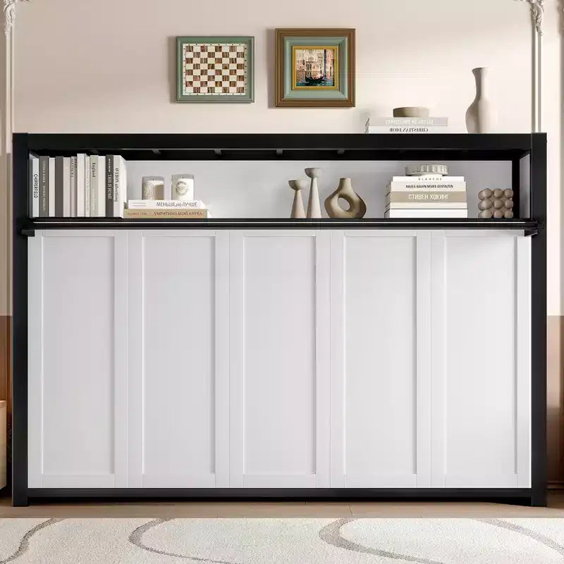 Twin Size Murphy Bed with Shelves, Metal Wall Bed with Foldable Design for Small Space